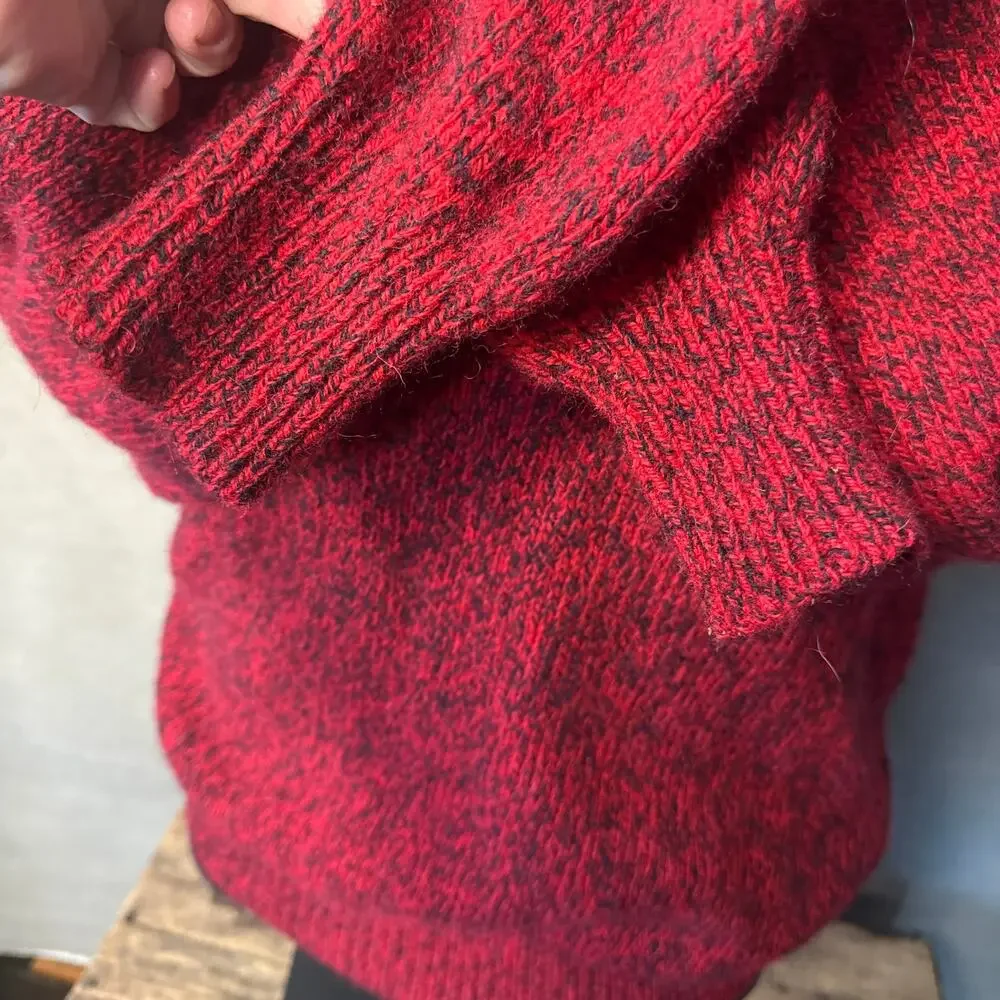 Vintage Fieldmaster Wool Blend Henley Sweater Red Black USA Made